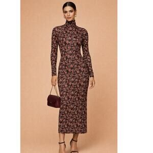 Ramy Brook Floral Printed Heidi midi Dress bodycon turtleneck Size XS Romantic